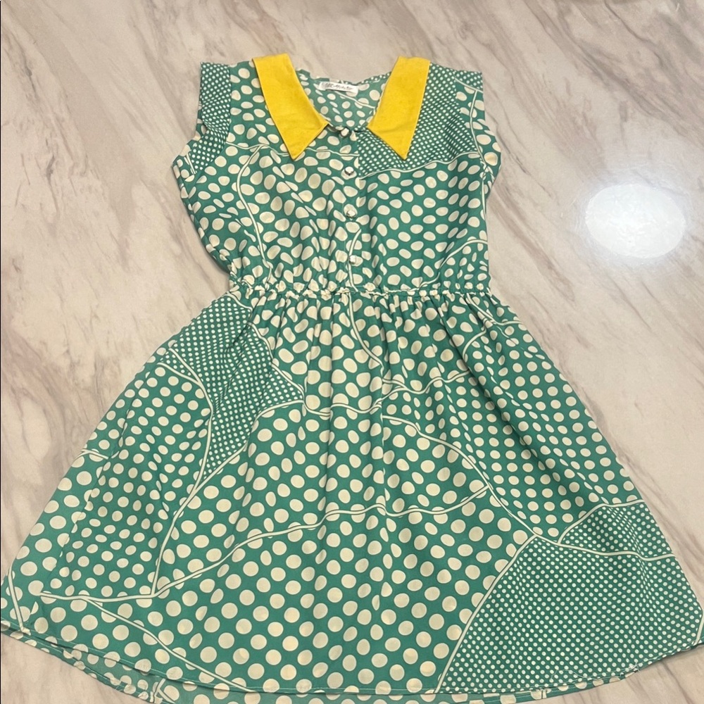 Polka Dot Women’s Dress with Yellow Accents